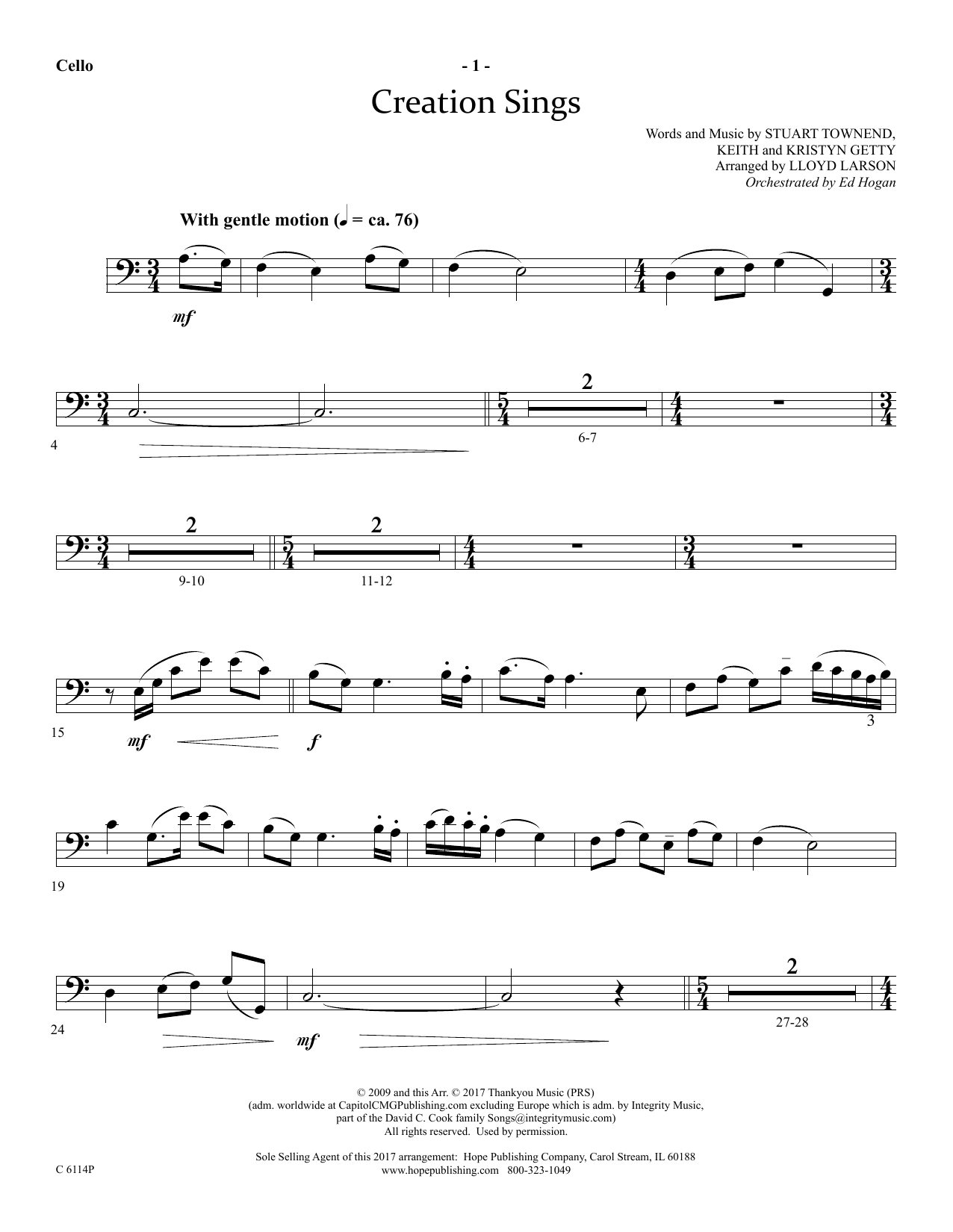 Produktbild zu: Creation Sings - Cello