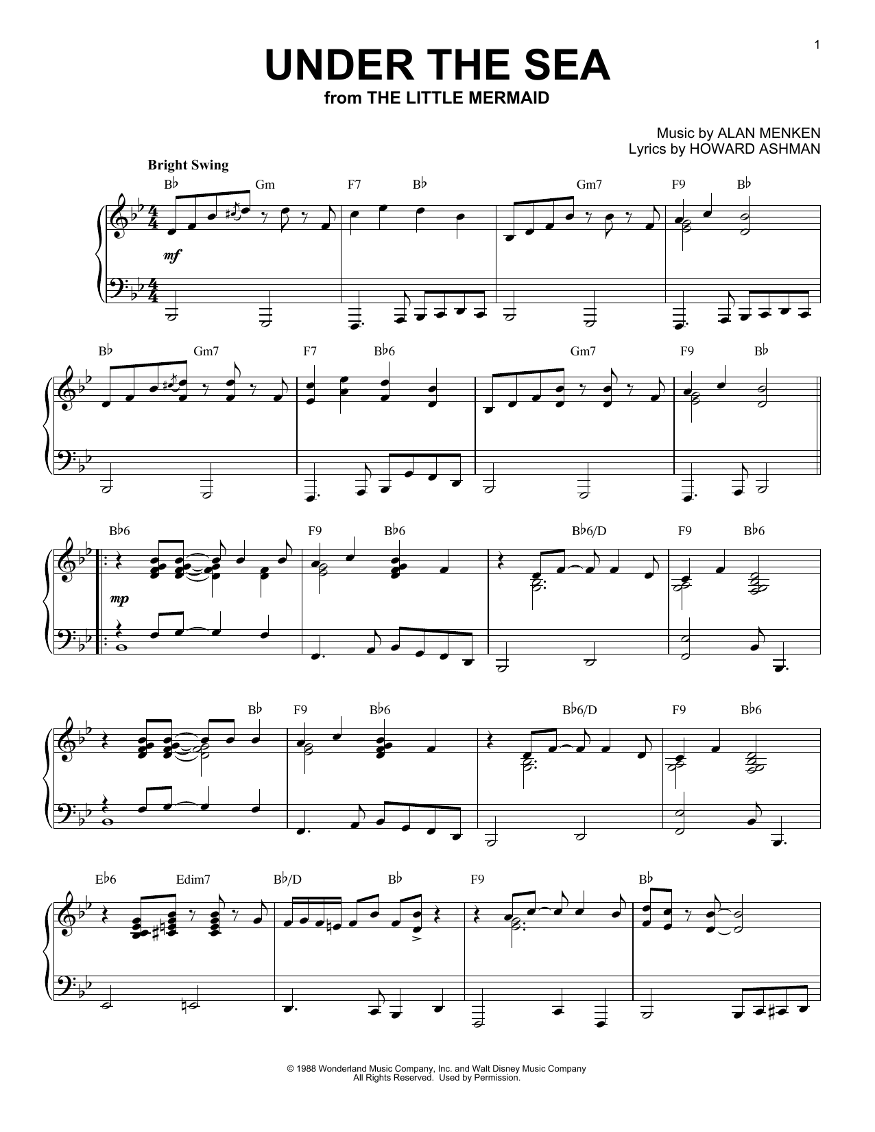 Product gallery: Page 1 of 1 Under The Sea [Jazz version] (from Disney's The Little Mermaid), Alan Menken