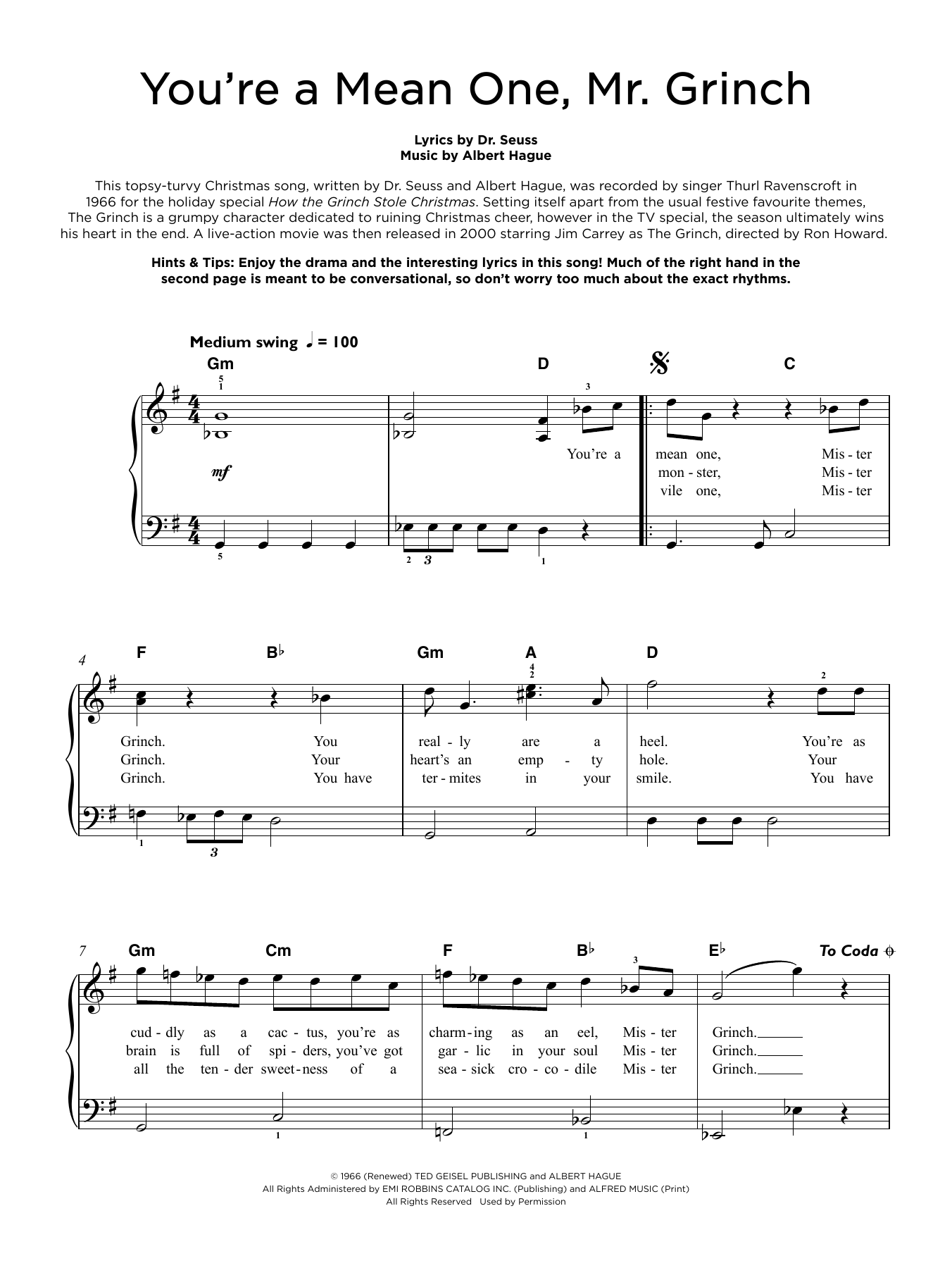 Produktbild zu: You're A Mean One, Mr. Grinch (from How The Grinch Stole Christmas)