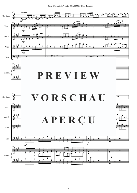 Product gallery: Page 4 of 11 Konzert in A-Dur BWV 1055R, , Mixed Ensemble Oboe D'amore, Strings and Harpsichord Bc