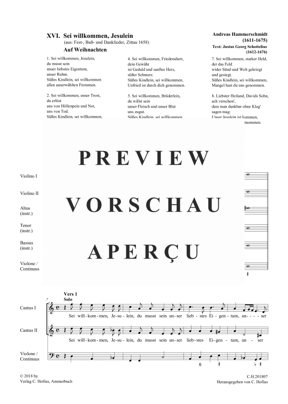 gallery: Sei willkommen, Jesulein (aus: Fest-, Buß- und Danklieder), , (5 Vokalstimmen, 2 Violinen und Continuo)