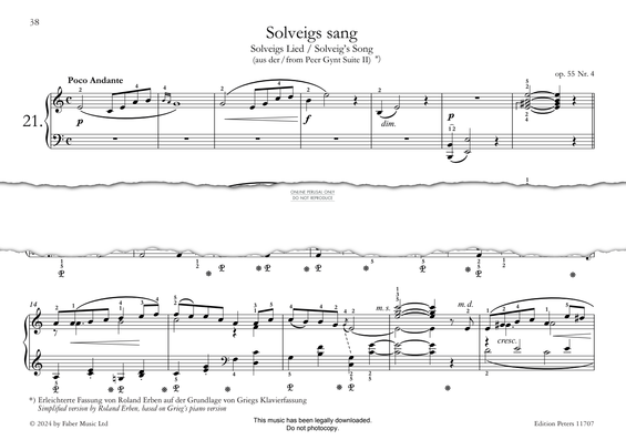 Produktgalerie: Seite 1 von 1 Solveigs sang (Solveig’s Song from Peer Gynt Suite II) Op. 55, Nr. 4, Edvard Grieg, Klavier