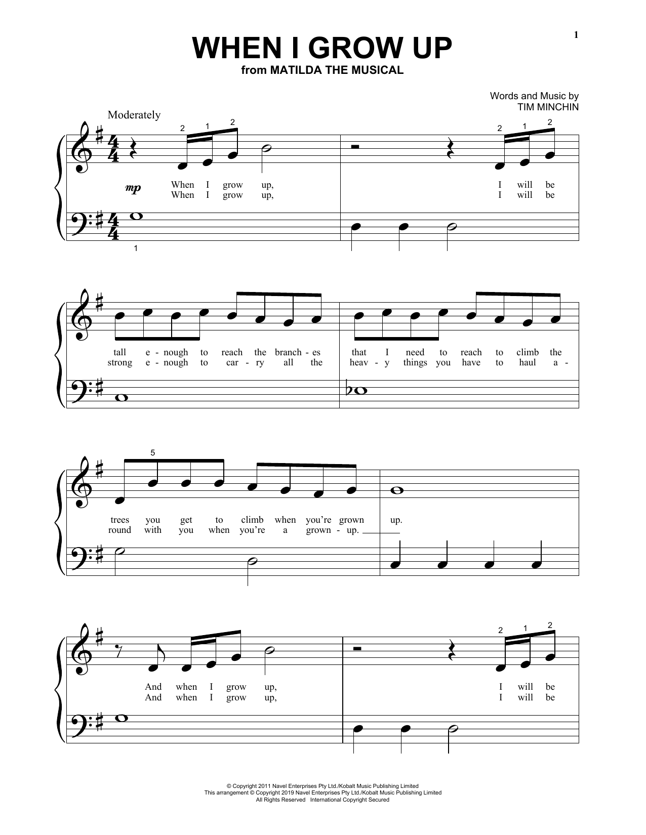 Produktgalerie: Seite 1 von 1 When I Grow Up (from Matilda The Musical), Tim Minchin, Klavier