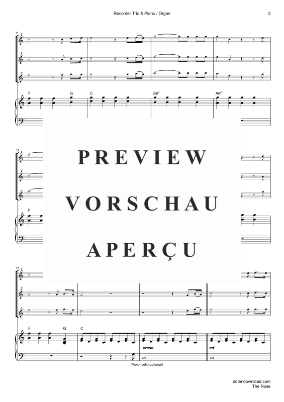 Product gallery: Page 5 of 11 The Rose, Midler, Bette, Trio For 3 Recorders (Ssa) and Piano/Organ, With Optional Cello