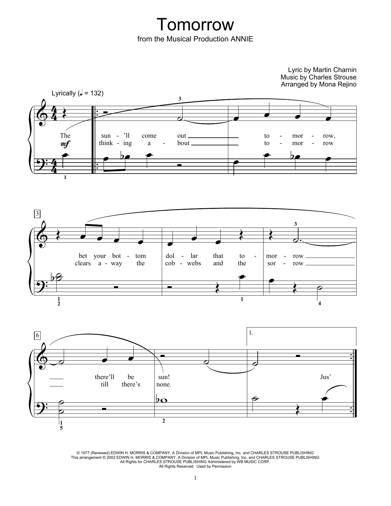 Produktbild zu: Tomorrow (from Annie) (arr. Mona Rejino)