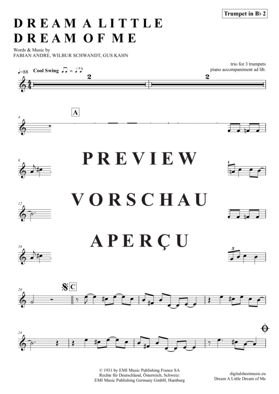 Produktgalerie: Seite 9 von 15 Dream a little dream of me , Mamas and The Papas, The, (Trompeten Trio + Klavier)