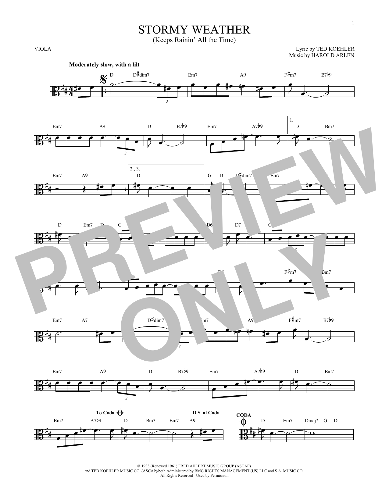 Product gallery: Page 1 of 1 Stormy Weather (Keeps Rainin' All The Time), Harold Arlen
