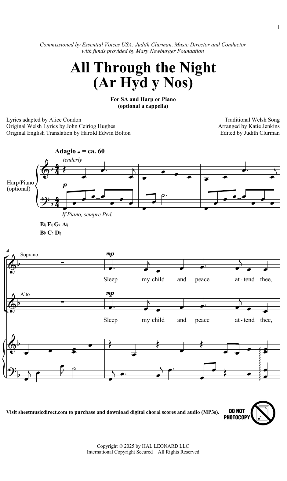 Produktbild zu: All Through The Night (Ar Hyd A Nos) (arr. Katie Jenkins)