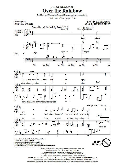 Produktgalerie: Seite 1 von 1 Over The Rainbow (arr. Audrey Snyder), Harold Arlen, Chor