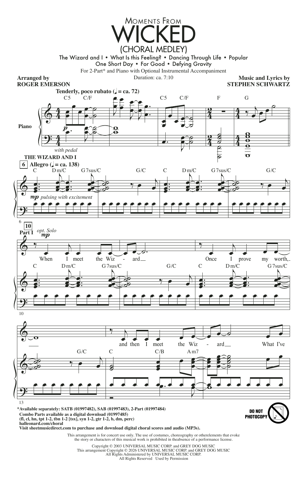 Produktgalerie: Seite 1 von 1 Moments from Wicked (Choral Medley) (arr. Roger Emerson), Stephen Schwartz, Chor