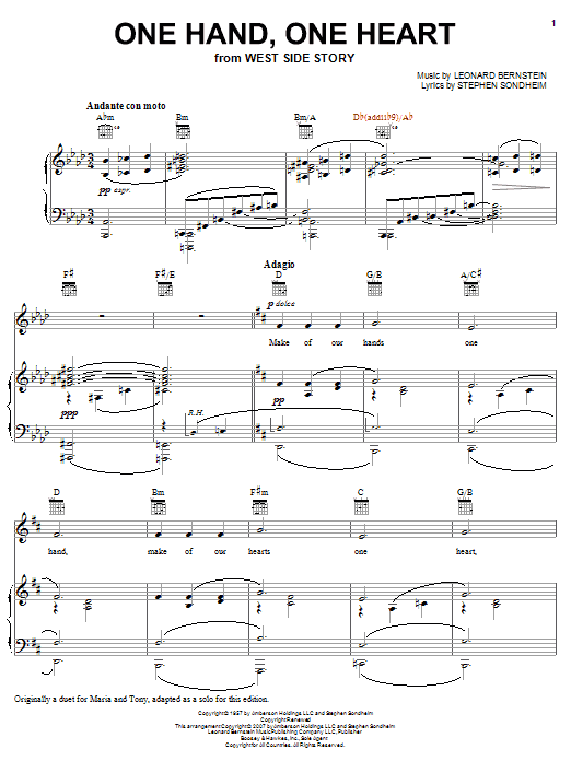 Product gallery: Page 1 of 1 One Hand, One Heart (from West Side Story), Leonard Bernstein