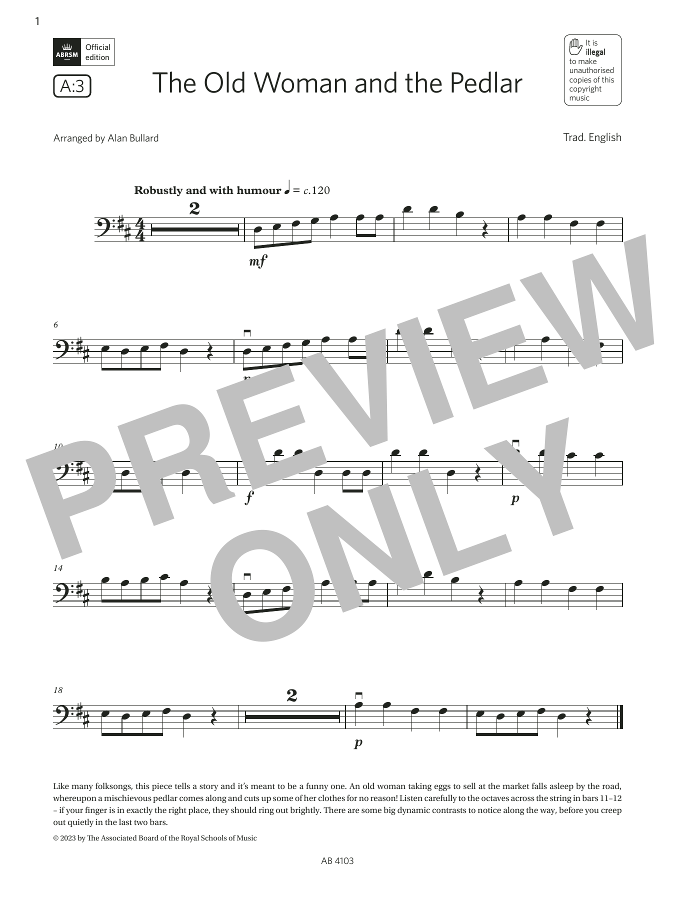 Produktbild zu:  The Old Woman and the Pedlar (Grade Initial, A3, from the ABRSM Cello Syllabus from 2024) - Trad. English