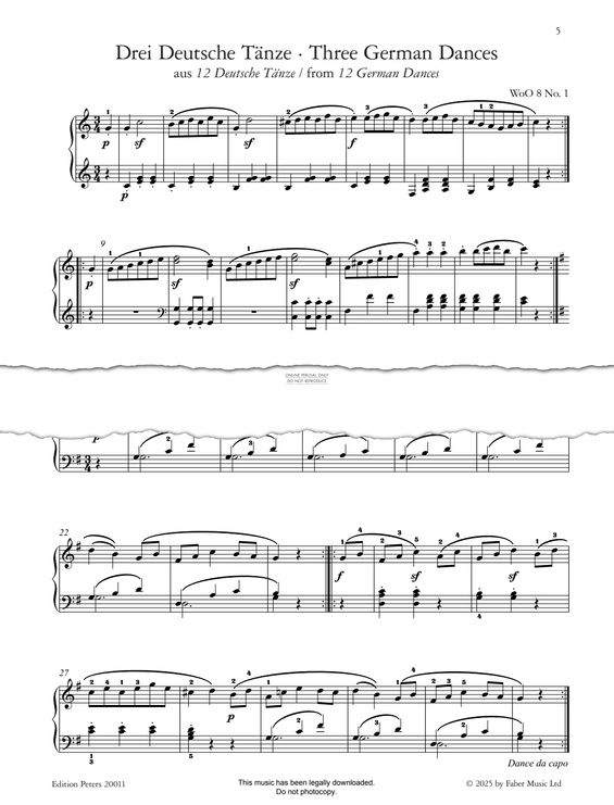 Produktgalerie: Seite 1 von 1 Three German Dances, WoO 8 (from 12 German Dances), Ludwig van Beethoven, Klavier