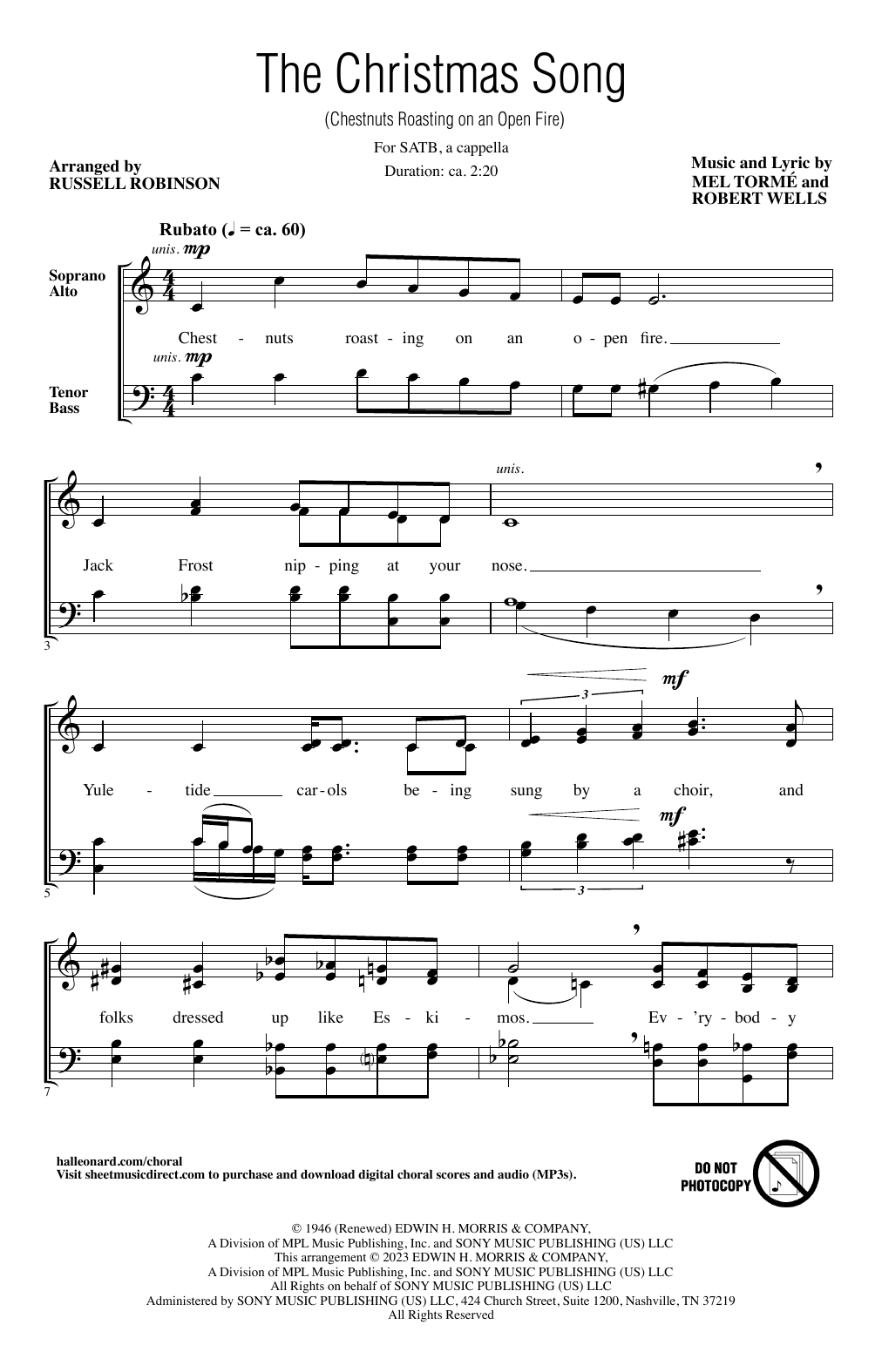 Product picture to: The Christmas Song (Chestnuts Roasting On An Open Fire) (arr. Russell Robinson)
