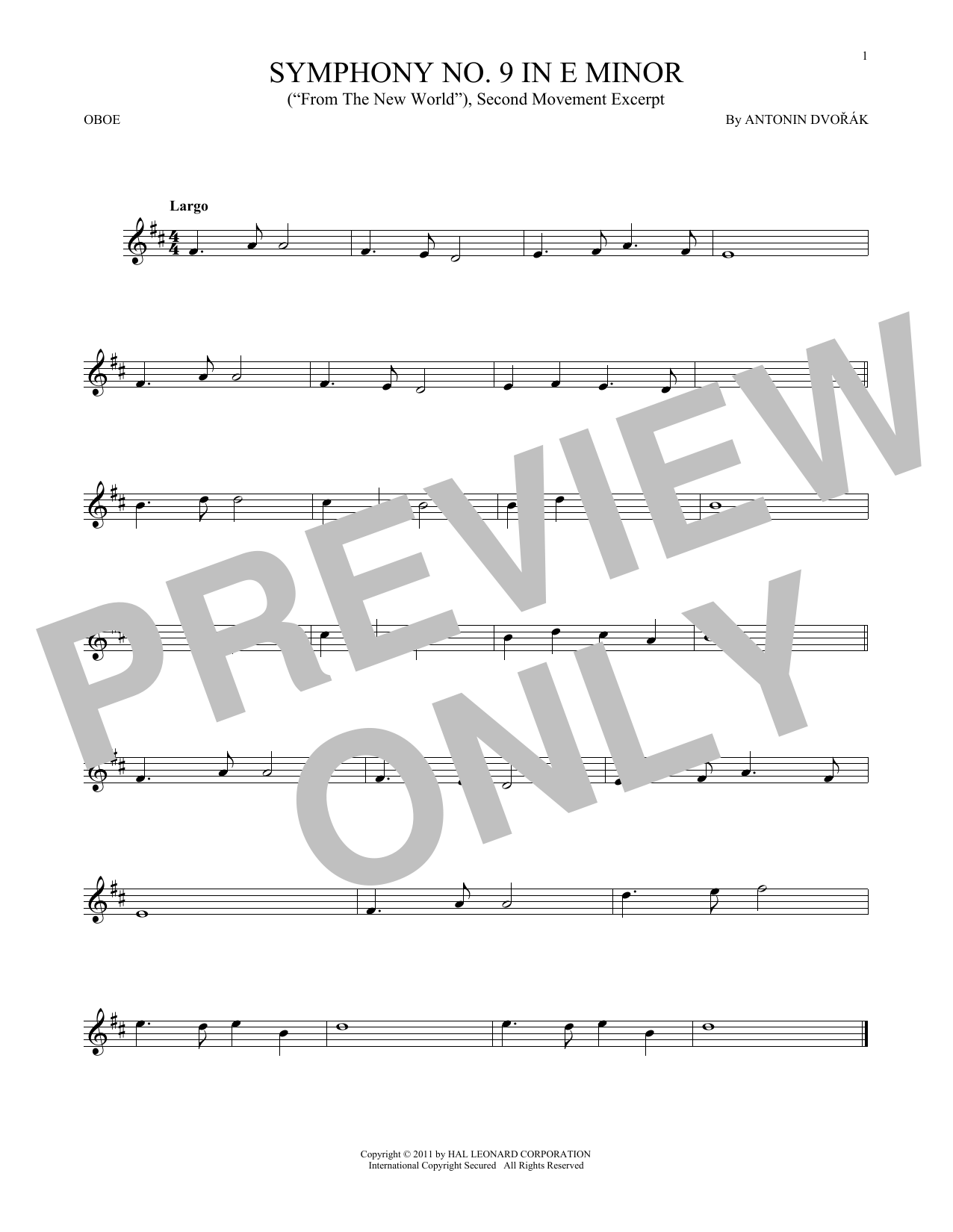 Produktgalerie: Seite 1 von 1 Symphony No. 9 In E Minor (From The New World), Second Movement Excerpt, Antonin Dvorak, Oboe