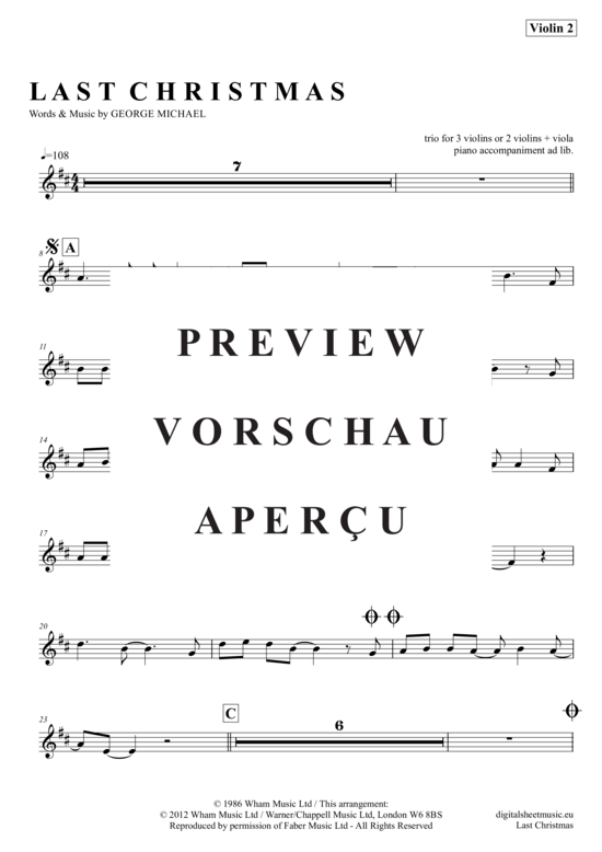 Produktgalerie: Seite 10 von 21 Last Christmas , Wham, (Violinen Trio + Klavier)