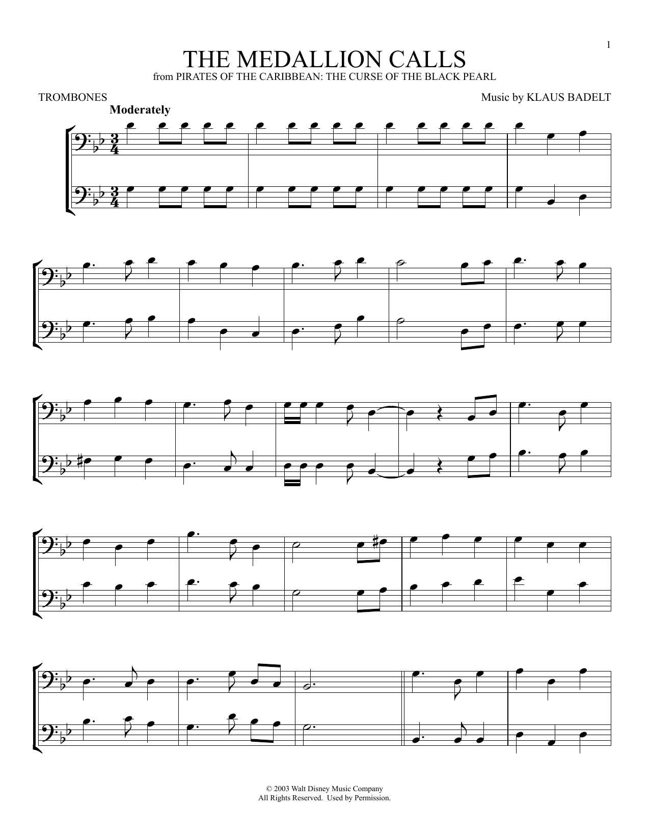 Product gallery: Page 1 of 1 The Medallion Calls (from Pirates Of The Caribbean: The Curse Of The Black Pearl), Klaus Badelt