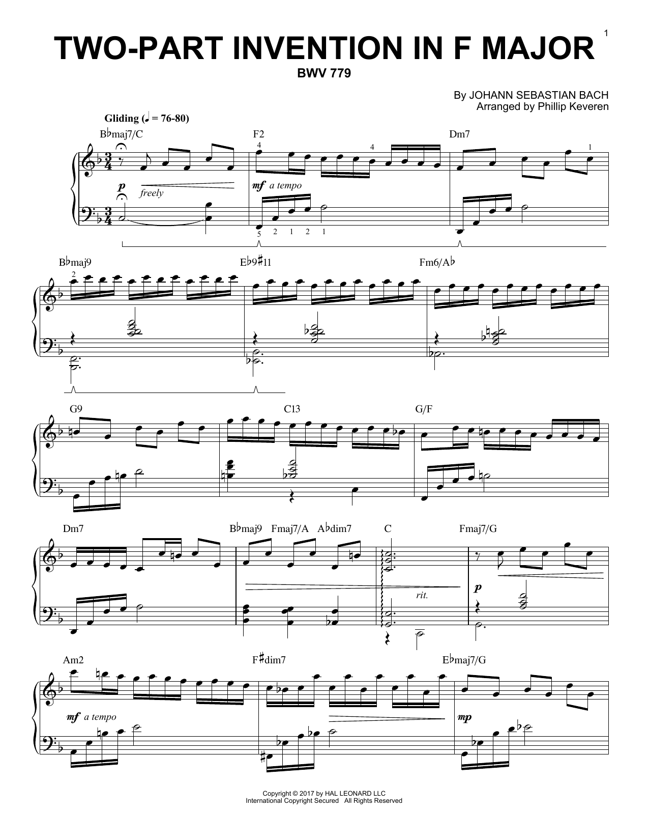 Product gallery: Page 1 of 1 Two-Part Invention In F Major, BWV 779 [Jazz version] (arr. Phillip Keveren), Phillip Keveren