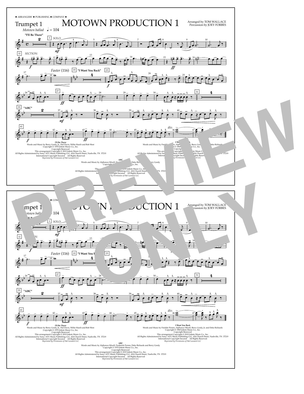 Produktbild zu: Motown Production 1(arr. Tom Wallace) - Trumpet 1