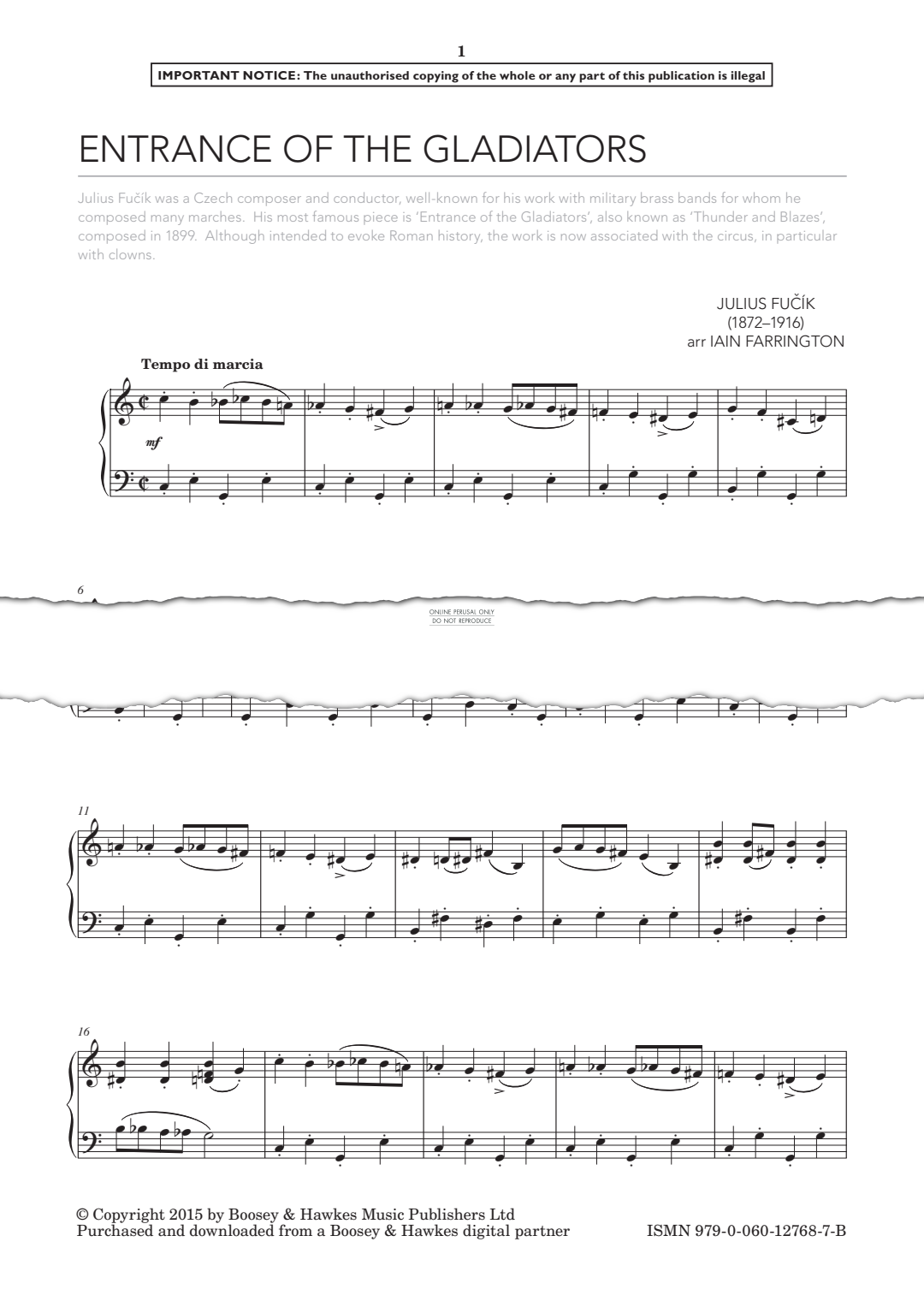 Produktgalerie: Seite 1 von 1 Entrance of the Gladiators, Julius Fucik, Klavier