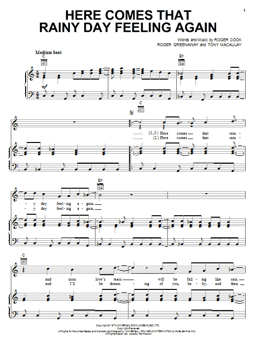 Produktgalerie: Seite 1 von 1 Here Comes That Rainy Day Feeling Again, The Fortunes, Gesang, Gitarre, Klavier