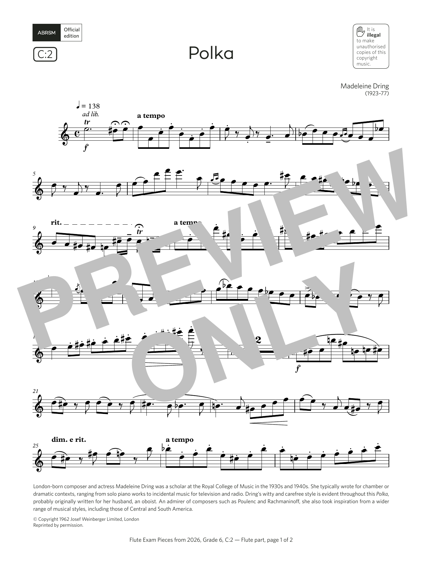 Product gallery: Page 1 of 1 Polka (Grade 6, list C2, from the ABRSM Flute Syllabus from 2026), Madeleine Dring