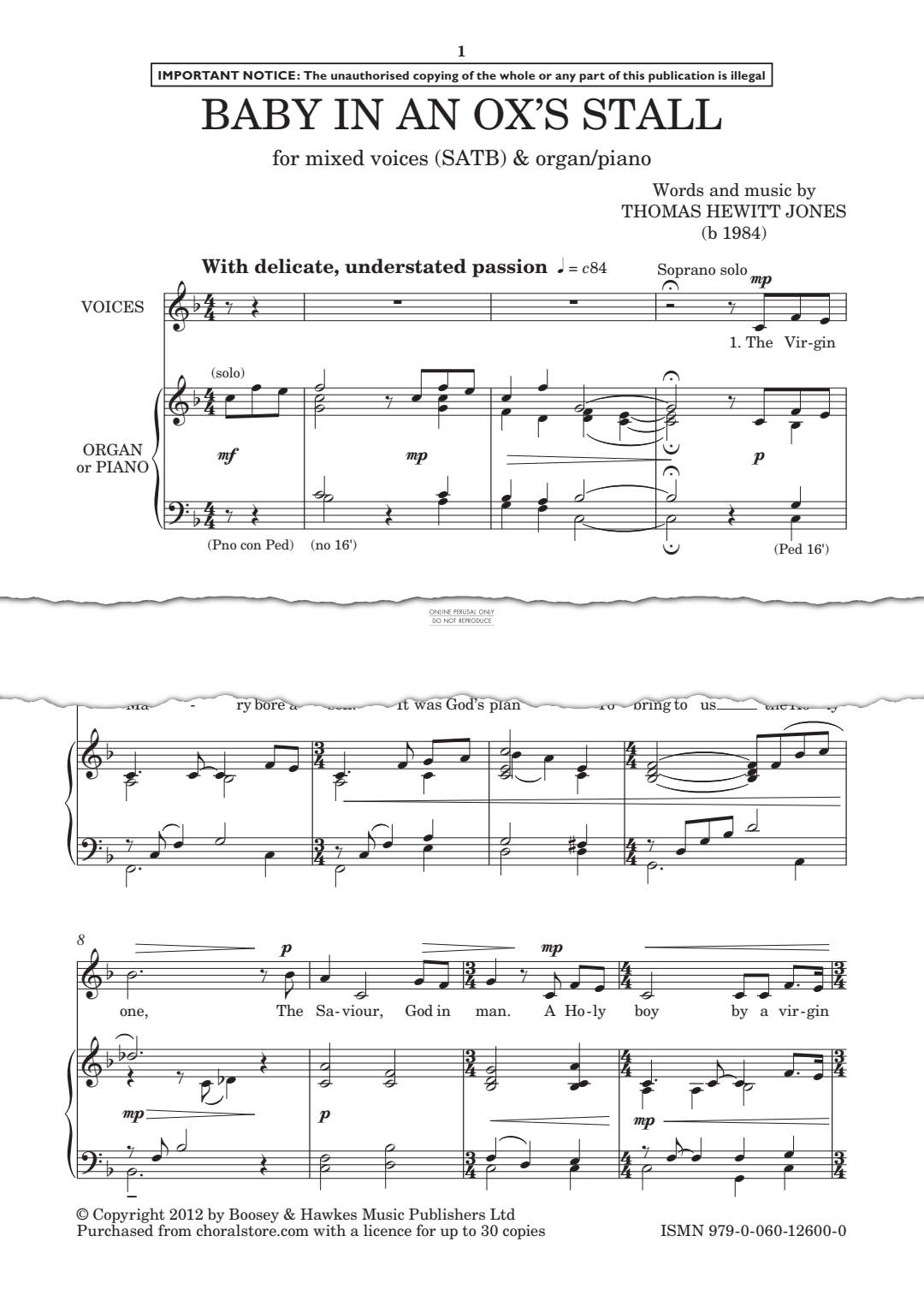 Produktgalerie: Seite 1 von 1 Baby in an Ox's Stall, Thomas Hewitt Jones, Chor, Klavier