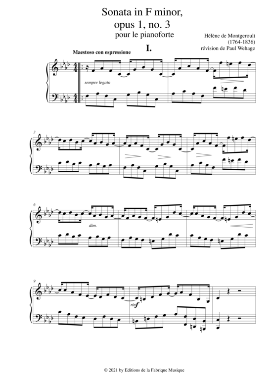 Product picture to: Piano Sonata in F minor, Opus 1 no. 3 Hélène de Montgeroult