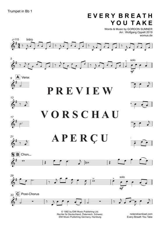 Produktgalerie: Seite 8 von 19 Every Breath You Take , Police, (Blechbläser Quintett)