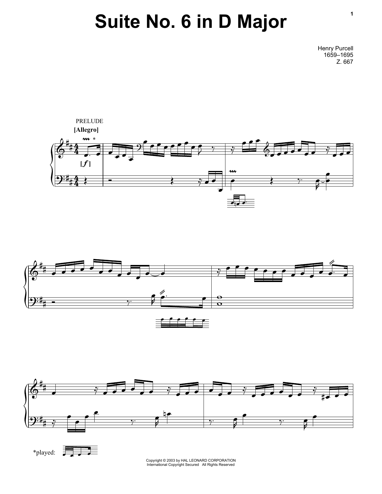 Produktgalerie: Seite 1 von 1 Suite No. 6 In D Major, Henry Purcell, Klavier