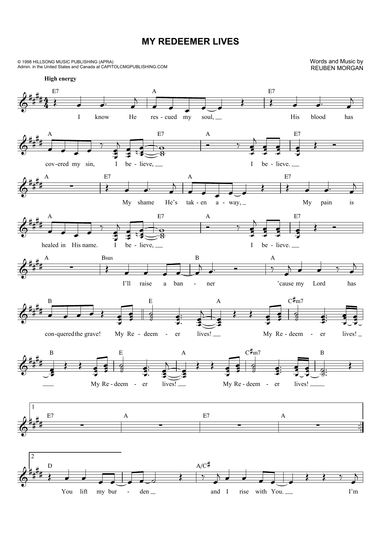 Product gallery: Page 1 of 1 My Redeemer Lives, Reuben Morgan