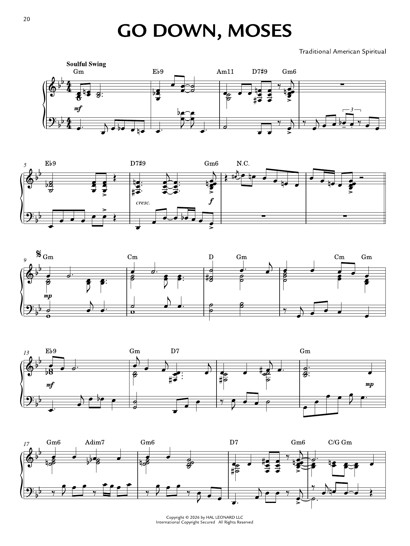 Produktgalerie: Seite 1 von 1 Go Down, Moses [Jazz version] (arr. Brent Edstrom), Traditional American Spiritual, Klavier