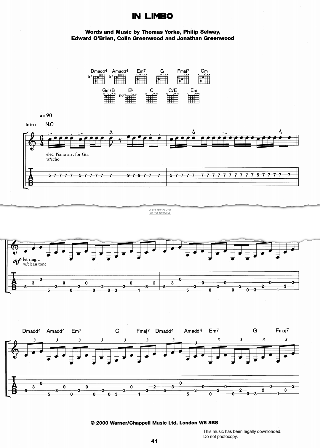 Produktgalerie: Seite 1 von 1 In Limbo, Radiohead, Gesang, Gitarre