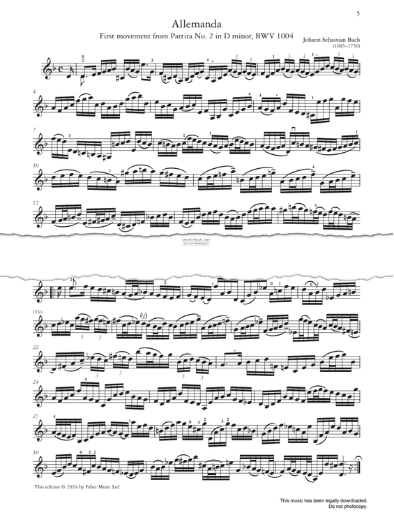 Produktgalerie: Seite 1 von 1 Allemanda (1st movt from Partita No. 2 in D minor, BWV 1004), Johann Sebastian Bach, Violine