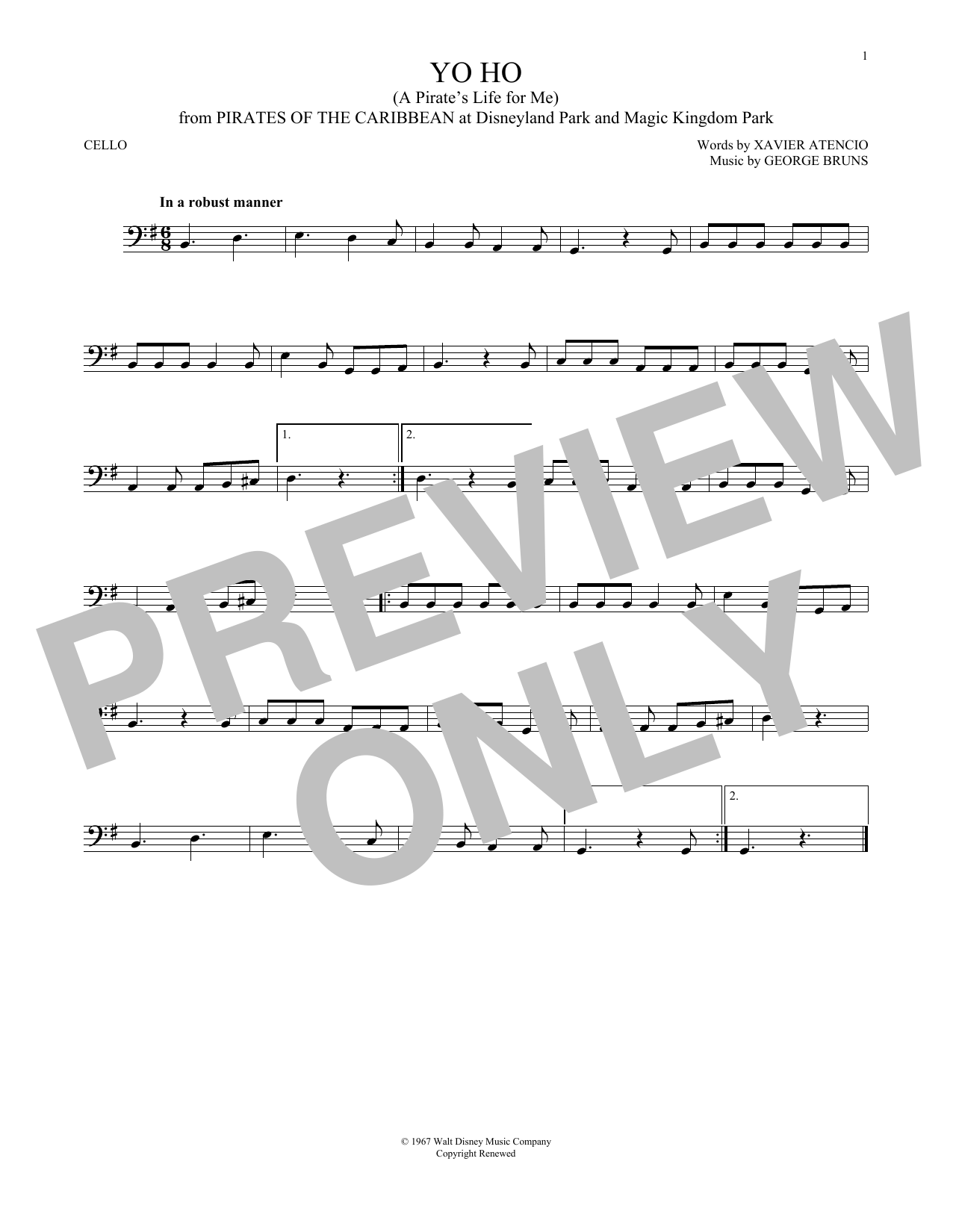 Produktgalerie: Seite 1 von 1 Yo Ho (A Pirate's Life For Me), George Bruns, Violoncello