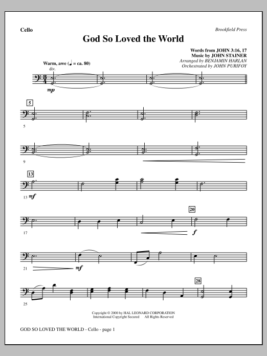 Produktbild zu: God So Loved The World Chamber Orchestra - Cello