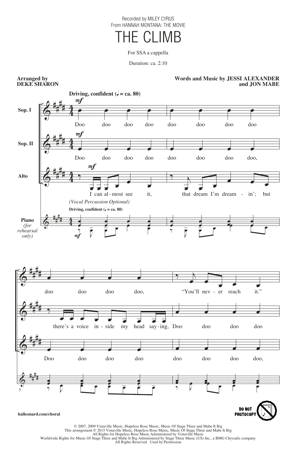 Produktgalerie: Seite 1 von 1 The Climb (from Hannah Montana: The Movie) (arr. Deke Sharon), Miley Cyrus, Chor