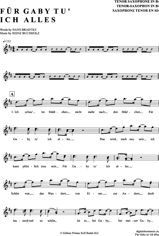 Product gallery: Page 1 of 4 Für Gaby tu ich alles , Böttcher, Gerd, Tenor Saxophone