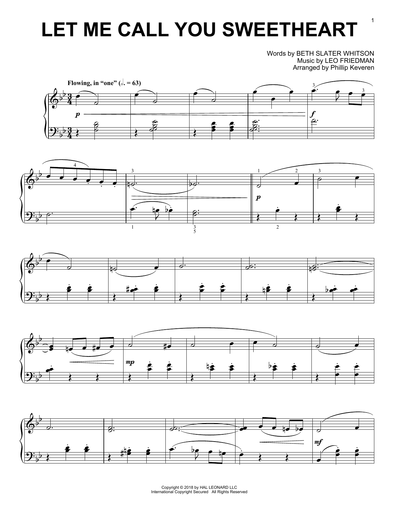 Product gallery: Page 1 of 1 Let Me Call You Sweetheart [Jazz version] (arr. Phillip Keveren), Leo Friedman