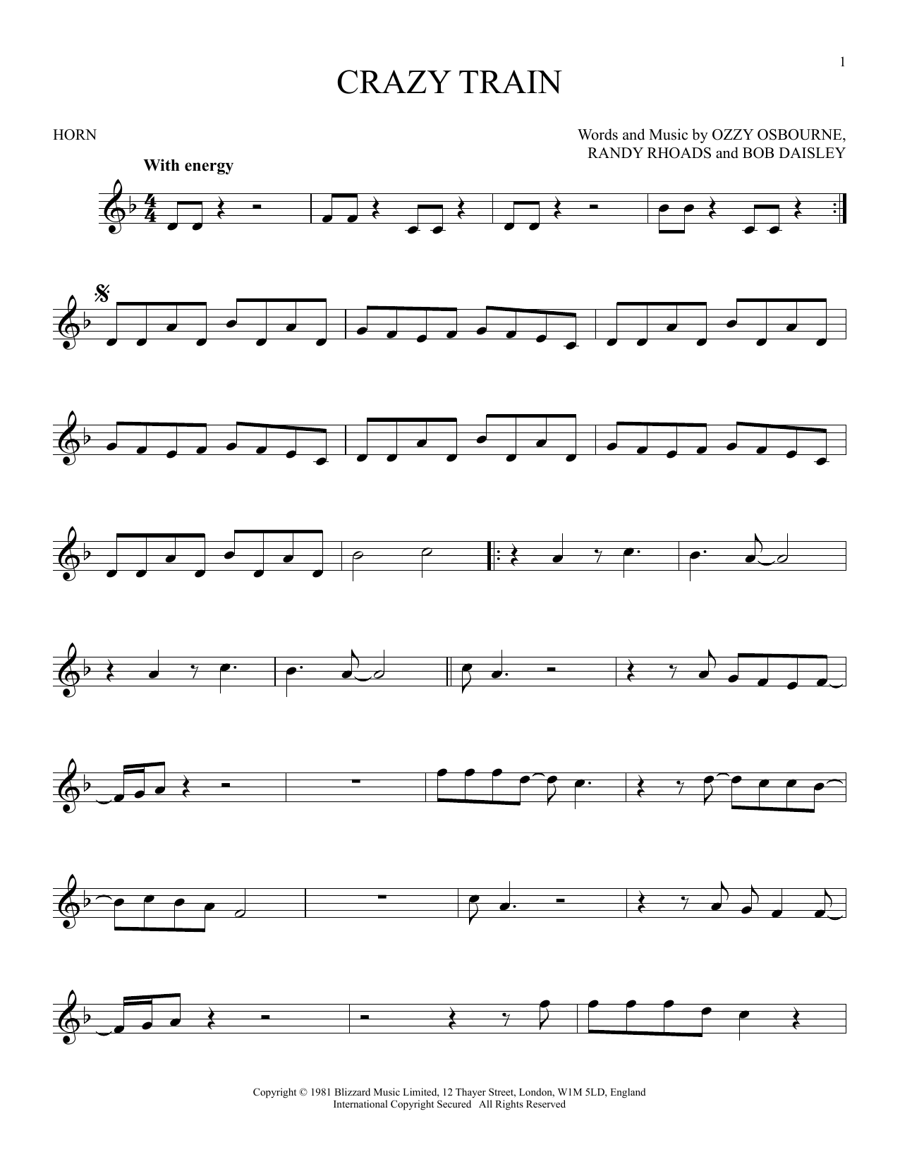 Produktgalerie: Seite 1 von 1 Crazy Train, Ozzy Osbourne, Horn