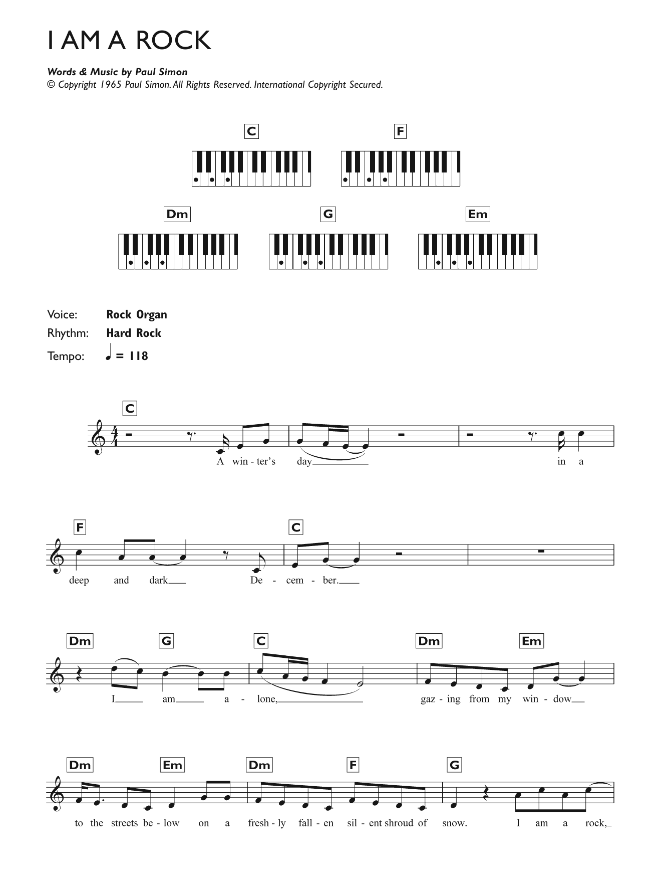 Produktgalerie: Seite 1 von 1 I Am A Rock, Simon & Garfunkel, Klavier