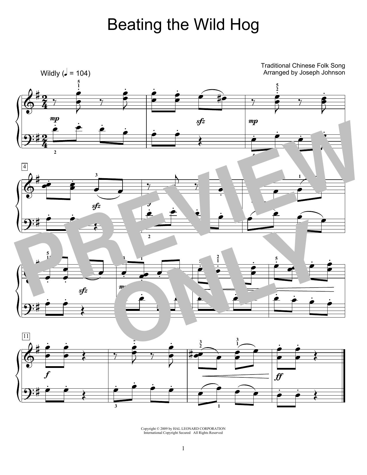 Product gallery: Page 1 of 1 Beating The Wild Hog (arr. Joseph Johnson), Traditional Chinese Folk Song