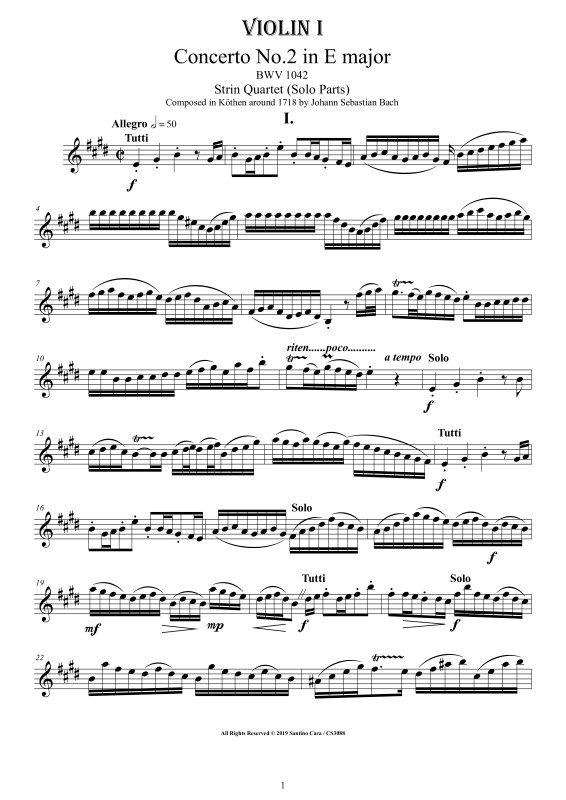 Product picture to: Concerto No.2 in E-Dur BWV 1042Johann Sebastian Bach