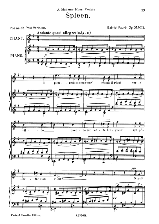 Product picture to: Spleen Op.51 No.3Gabriel Fauré