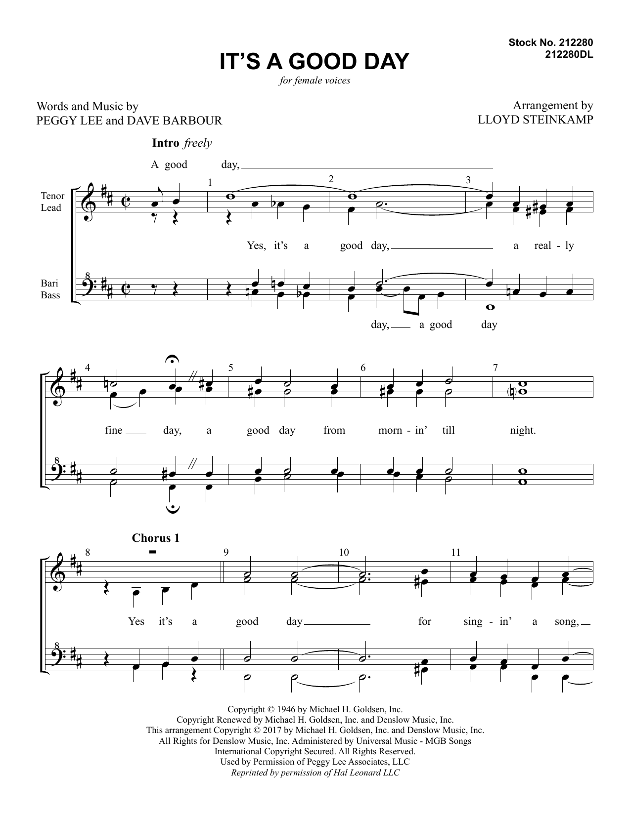 Produktgalerie: Seite 1 von 1 It's a Good Day (arr. Lloyd Steinkamp), Peggy Lee, Chor