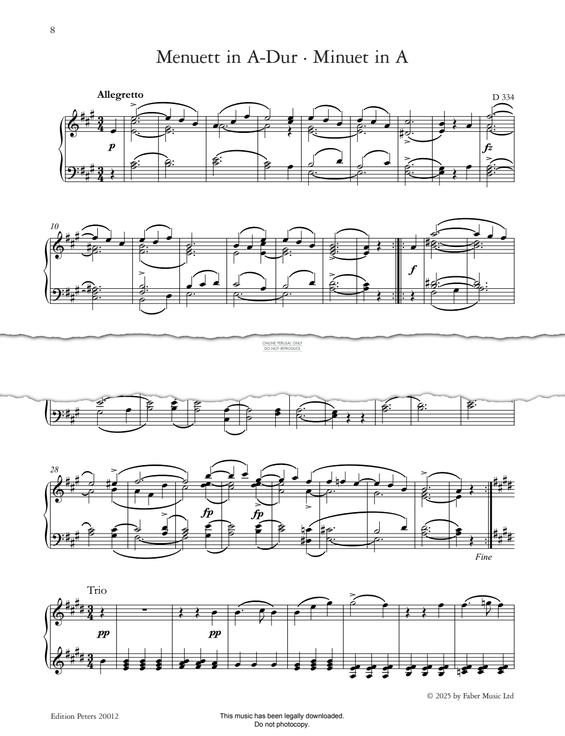 Produktgalerie: Seite 1 von 1 Minuet in A, D 334, Franz Schubert, Klavier