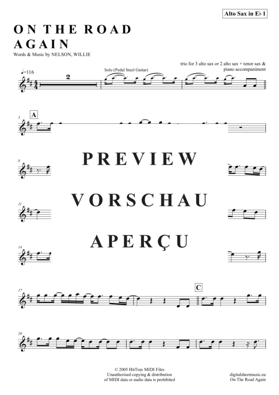 Product gallery: Page 7 of 21 On The Road Again (Saxophon Trio AAA(T) , Nelson, Willie,  + piano)