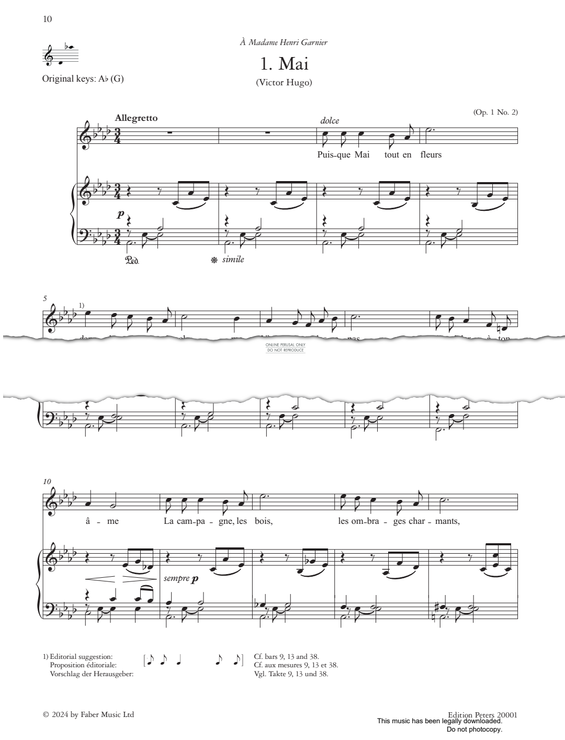 Produktgalerie: Seite 1 von 1 Mai Op.1, No.2, Gabriel Fauré, Gesang, Klavier