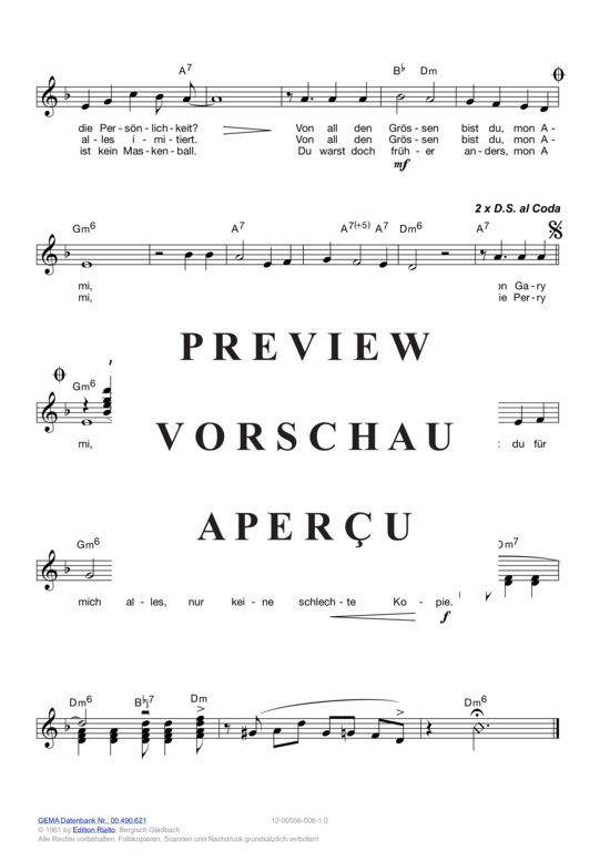Produktgalerie: Seite 4 von 11 Leider nur eine schlechte Kopie , Kauffeld, Greetje, (Melodie-Stimmen in C/B/Es)