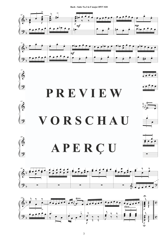 Produktgalerie: Seite 4 von 8 Piano Suite No.3 in F-Dur BWV 820 - Complete Piano Version, , Klavier Solo